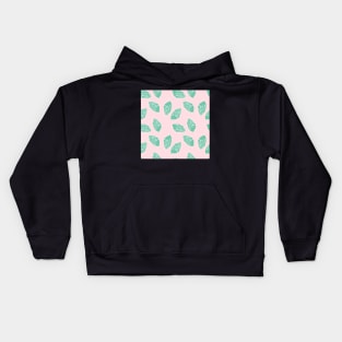 Pale Pink background and Green Leaves Pattern Kids Hoodie